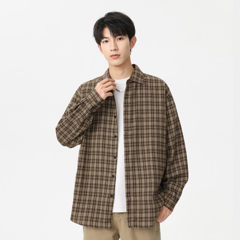 2026 Men's Retro Plaid Long-Sleeved Shirt - Casual Loose Fit for Spring & Autumn