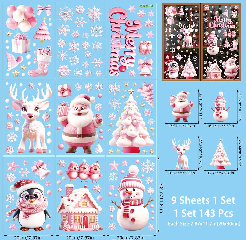 9 Sheets Christmas Window Clings Cute Santa Snowman Reindeer Merry Christmas Glass Stickers  Winter Wonderland Window Decals