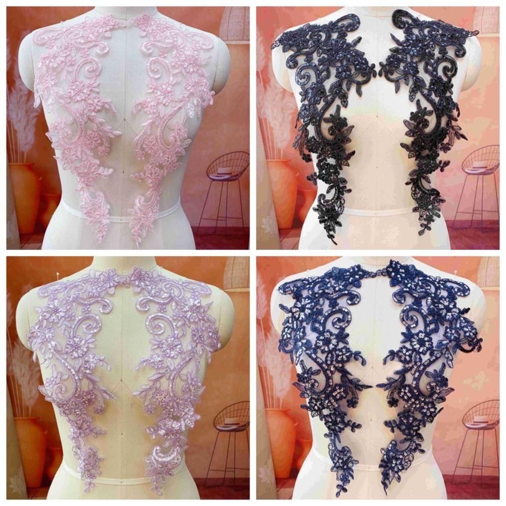 2Pcs/Set Lace Tulle Baroque Lace Fabric Polyester Flower Patch Collar Applique Patch Bridal Dress