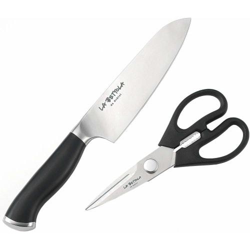 Tamahashi La Bettola Santoku Knife & Kitchen Scissors LB-254 Black