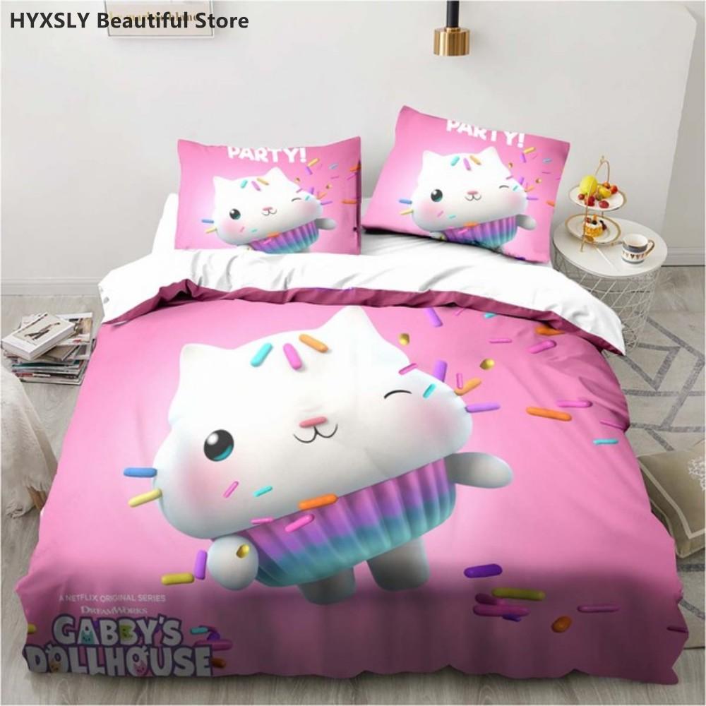 Gabby's Dollhouse 3D Bedding Set Cartoon Duvet Cover Pillowcases Quilt Cover For Girls Home Decor Gift Twin King Queen Polyester