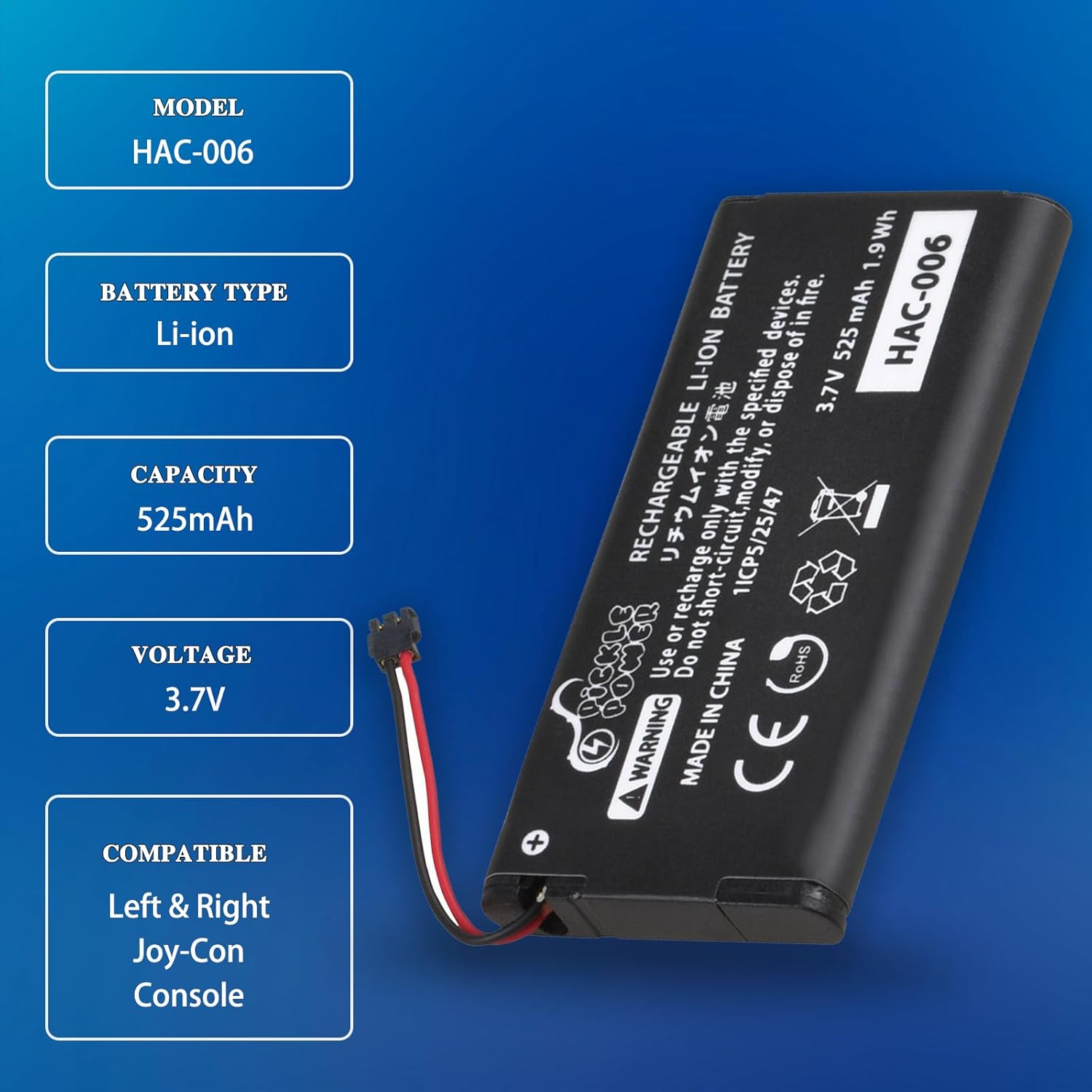 Замена батареи Joy-Con Pickle Power, 2 шт. Батарея HAC-006 для контроллера Nintendo Switch HAC-015 HAC-016 Левый и Правый Joy-Con