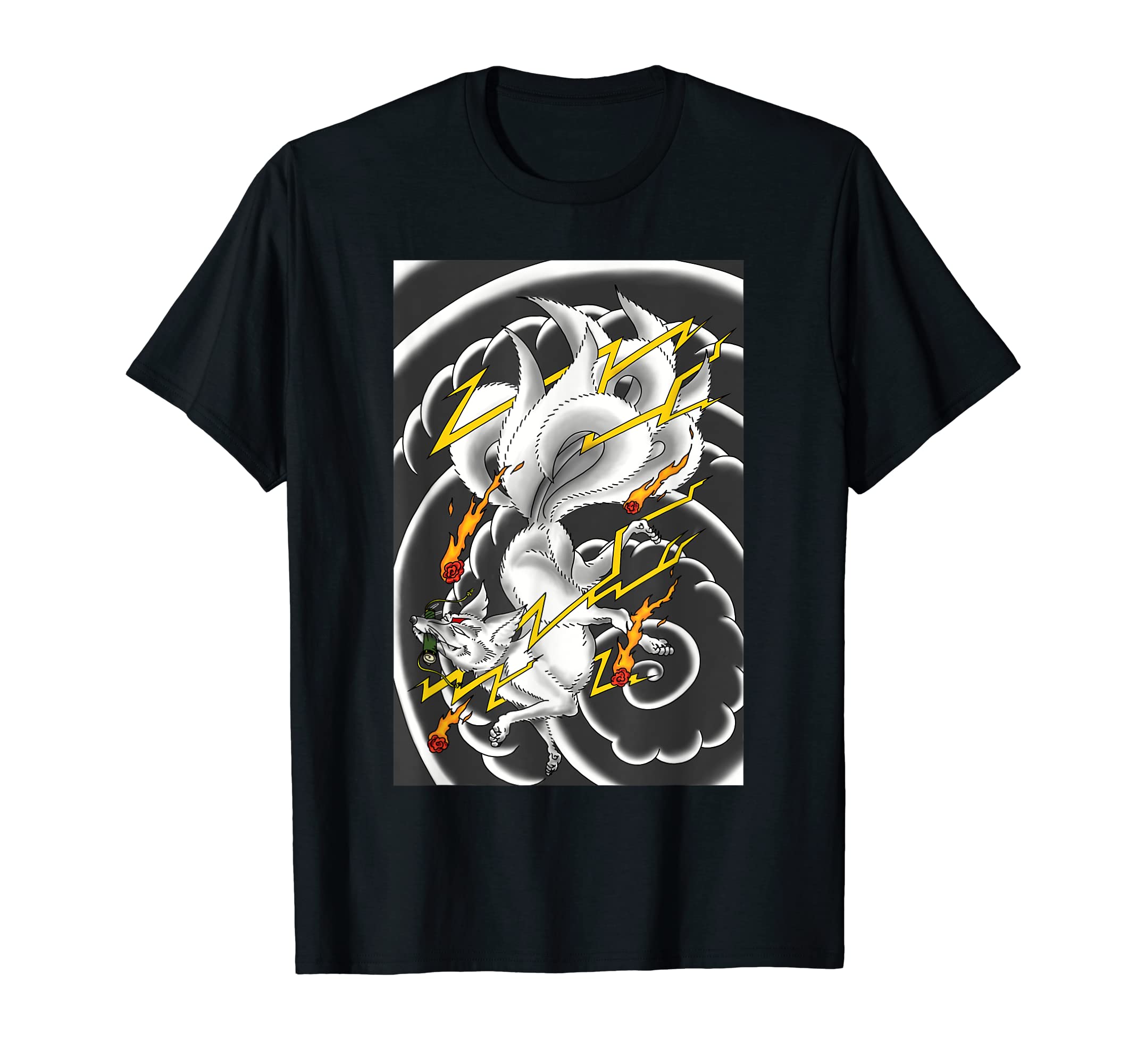 

Japanese fox tattoo art nine-tailed design. T-shirt чёрный