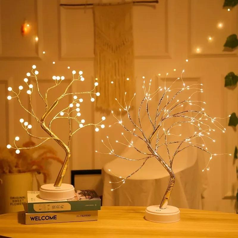 Creative LED Tree Table Lamp Copper Wire Decoration USB AA Battery Powered Night Light for Bedroom Study Indoor Home Decor Lamp
