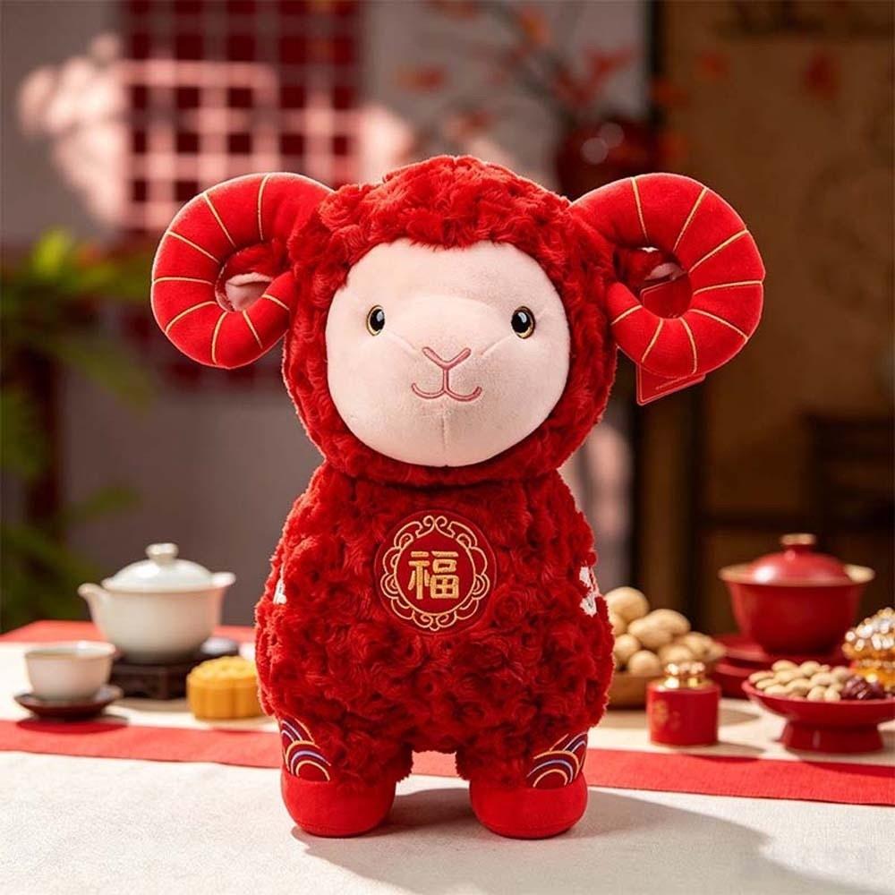 Embroidered Auspicious Ram Doll Soft Chinese New Year Lamb Zodiac Sheep Plush  New Year Party
