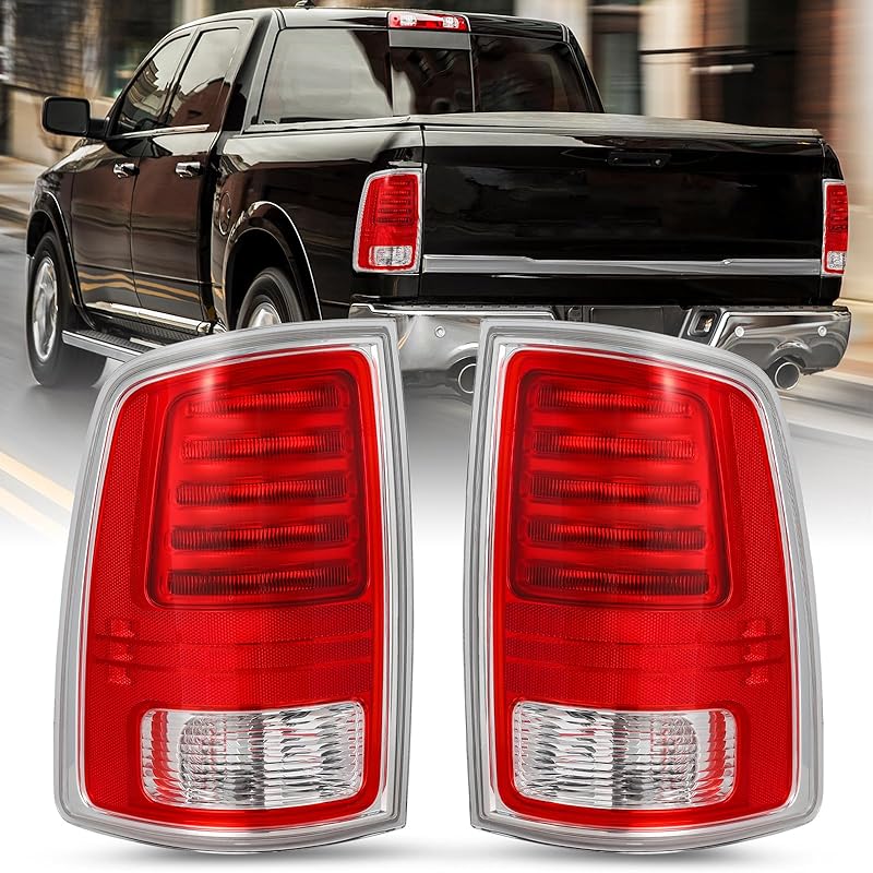 LED Tail Light Assembly for 2013-2018 Dodge Ram 1500/2014-2018 Ram 2500 3500 with LED Bulbs, Clear Red Lens Right Passenger and Left Driver Side