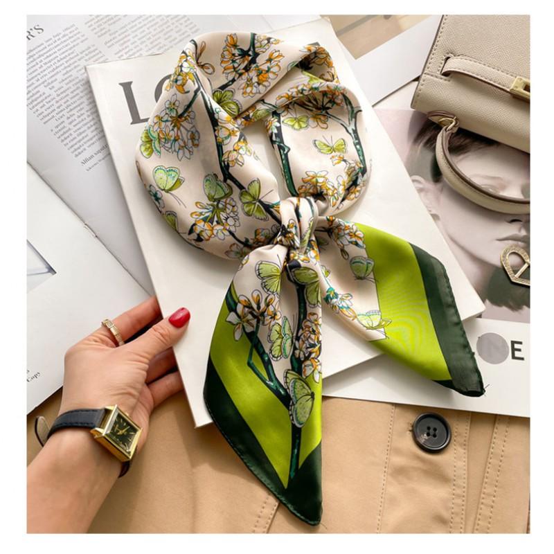 Womens Silk-Like Square Scarf With Polka Dot Fish Print Lightweight Fashion Accessory Outfits