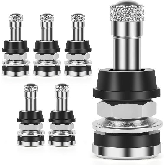 6-Pack TR416 Tire Valve Stems, High Pressure 200 PSI Tubeless Valve Stems, Brass Valve Stems, 1-1/2" Schrader Valve, Fits 0.453" & 0.625" Rim Holes