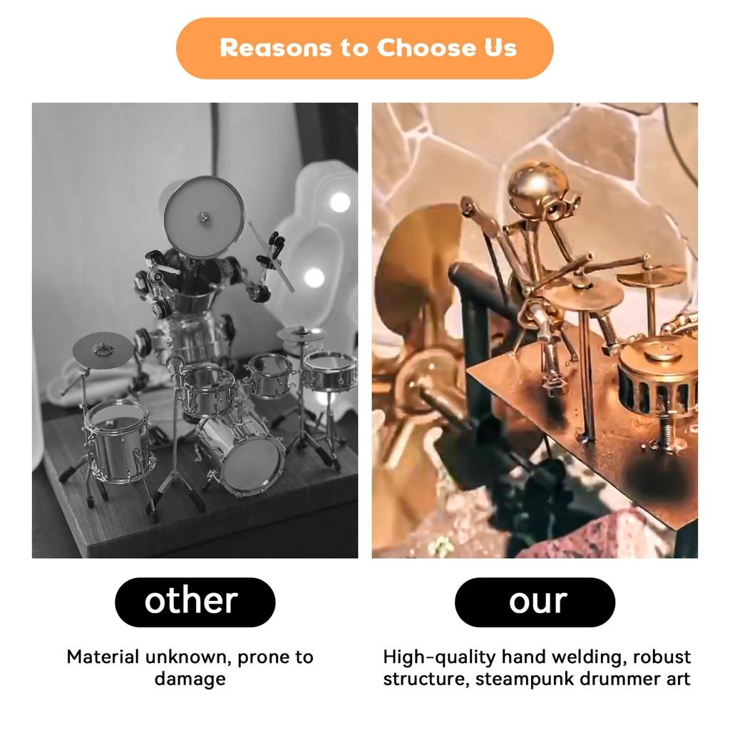 Handmade Metal Drummer Windmill, Drummer Windmill Garden Decoration, Percussionist Music Figurines,Fun Wind-Powered Sculpture