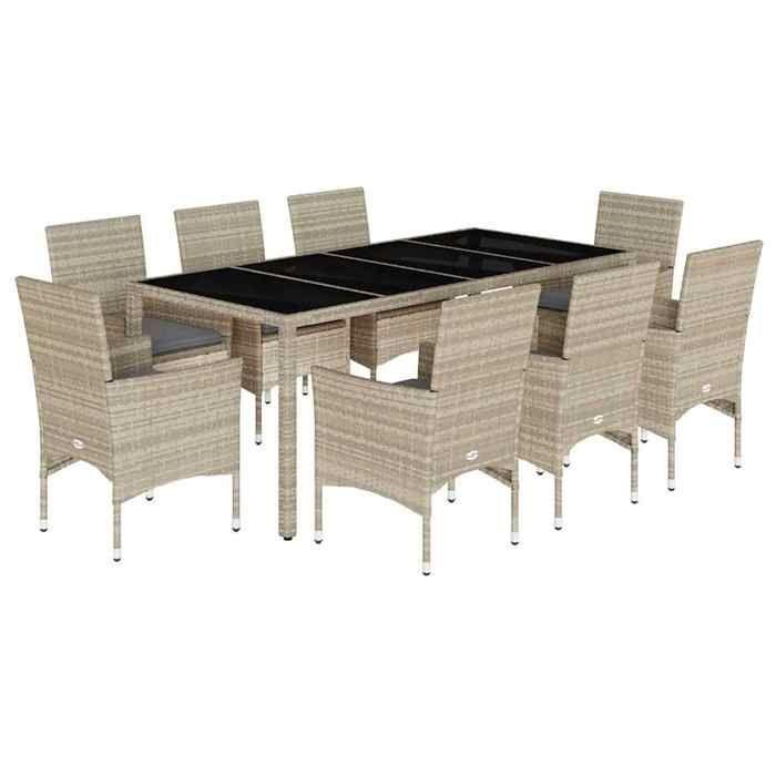 VidaXL Garden Dining Set with Cushions 9 Pcs Rattan and Glass, Outdoor Dining Set, Furniture of 3278578