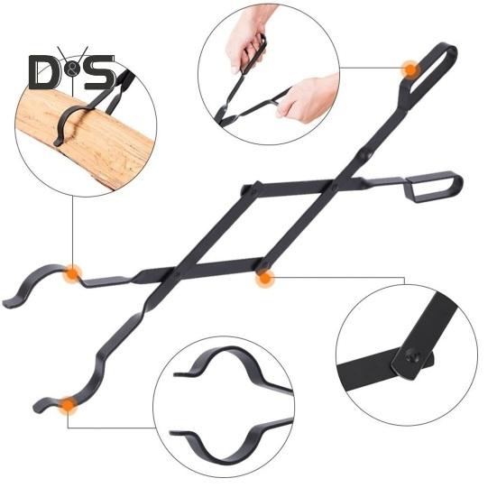 26 Inch Fireplace Tongs Heavy Duty Iron Log Grabber Log Tweezers Log Claw Long Handle Firewood Tongs Fireplace Accessory for Indoor Outdoor