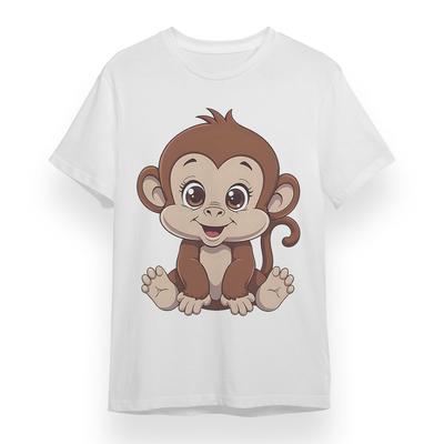 Herren Übergröße T-Shirt Mit Süßem Kleinem Affen Unisex Weiß 100% Baumwoll-Tee