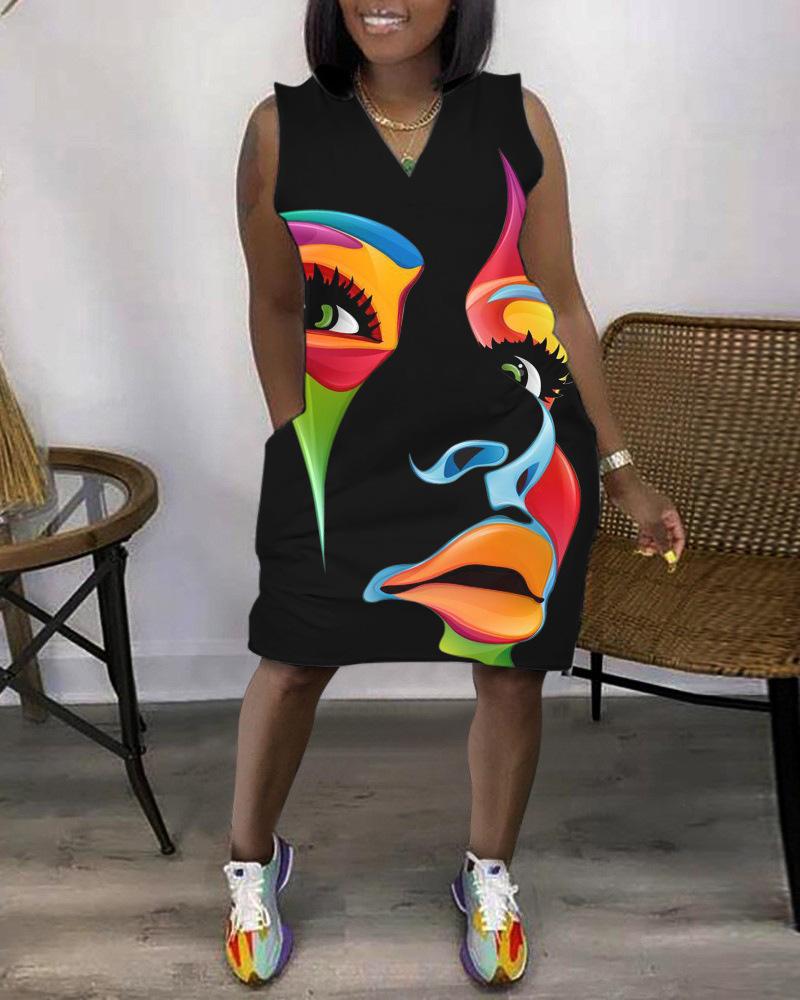 Foreign Trade Cross-border 2026 New Cross-border 3D Printing Outdoor Fashion Casual Loose Large Size Women's V-Neck Sleeveless