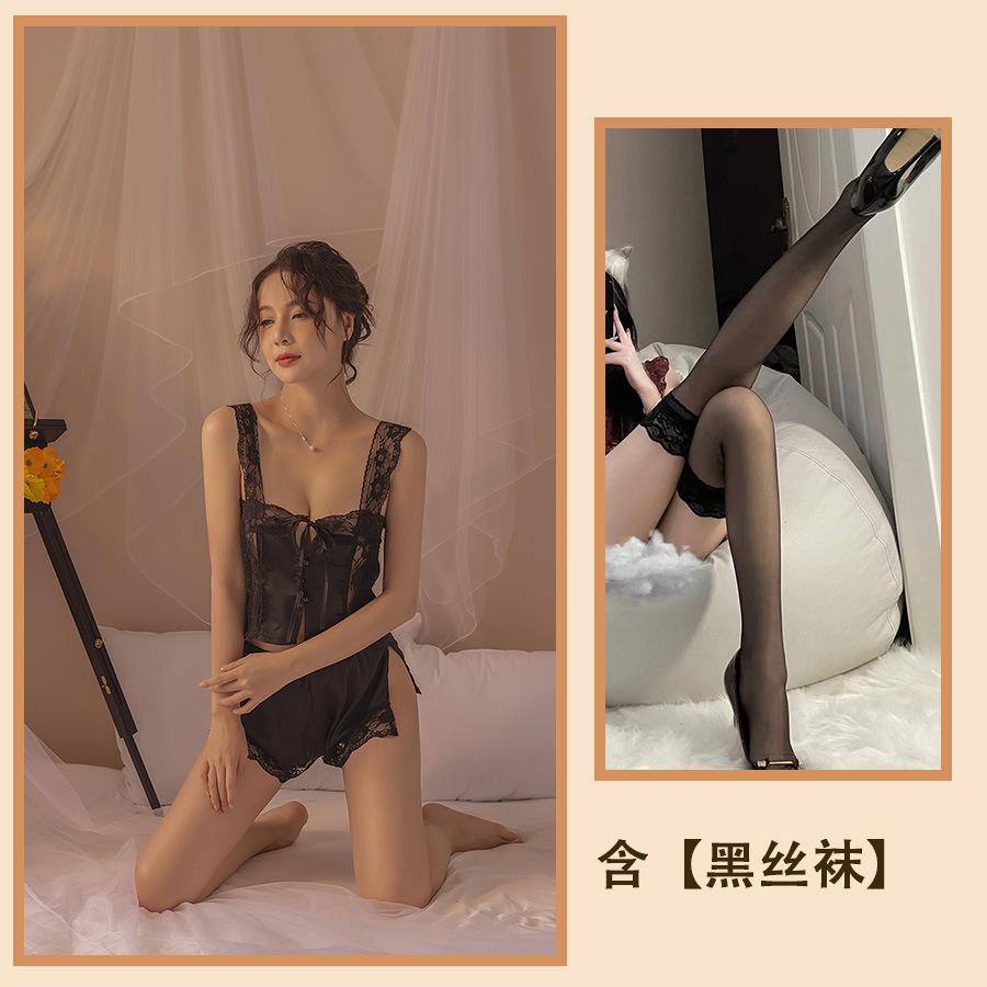 Sex Underwear Lace Set Passion Suspender Pajamas Uniform Transparent Ice Silk Thin Sao Temptation Two-piece Set
