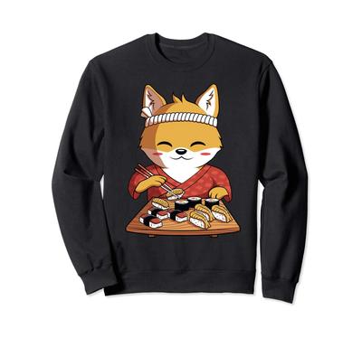 A Cute Anime Fox Is Eating Japanese Sushi. Sweatshirt