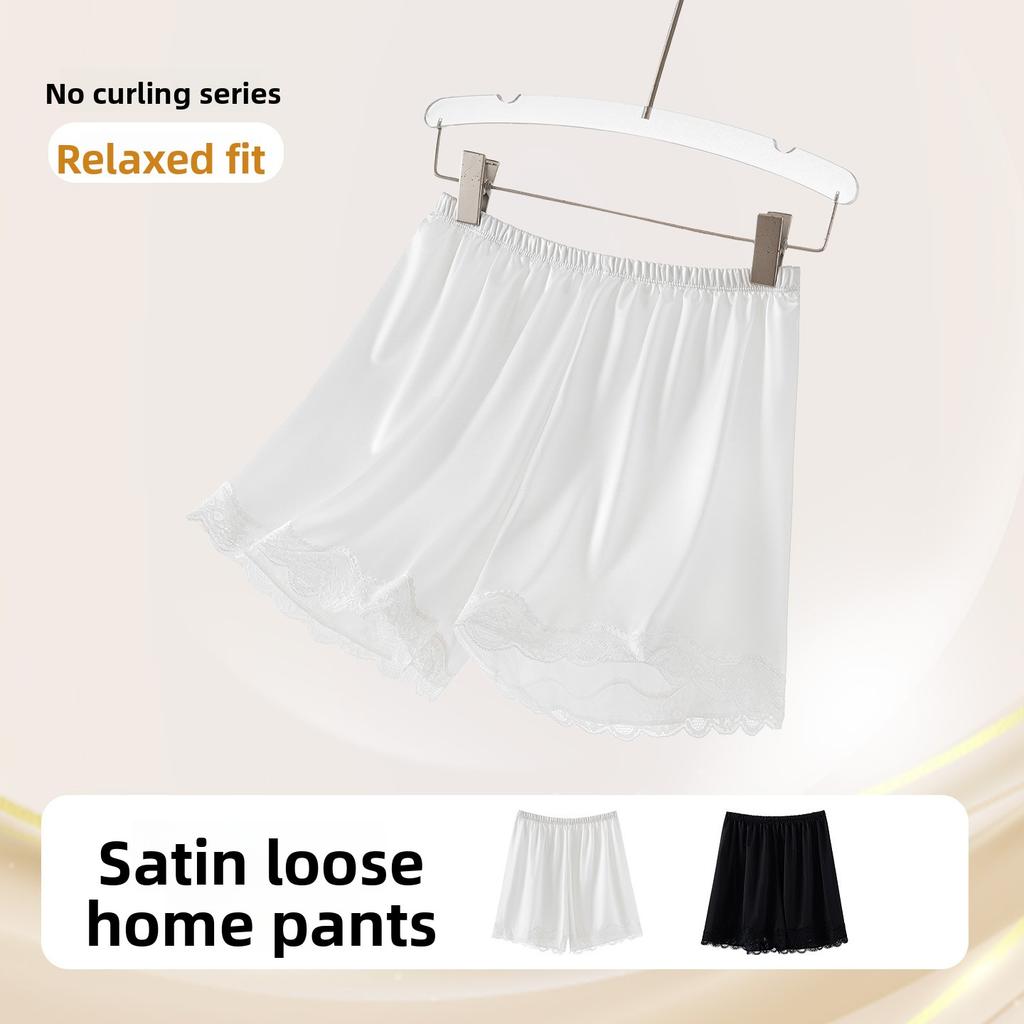 Übergröße Damen Sommer Dünn Satin Spitze Haus Anti-Blendung Sicherheitsshorts