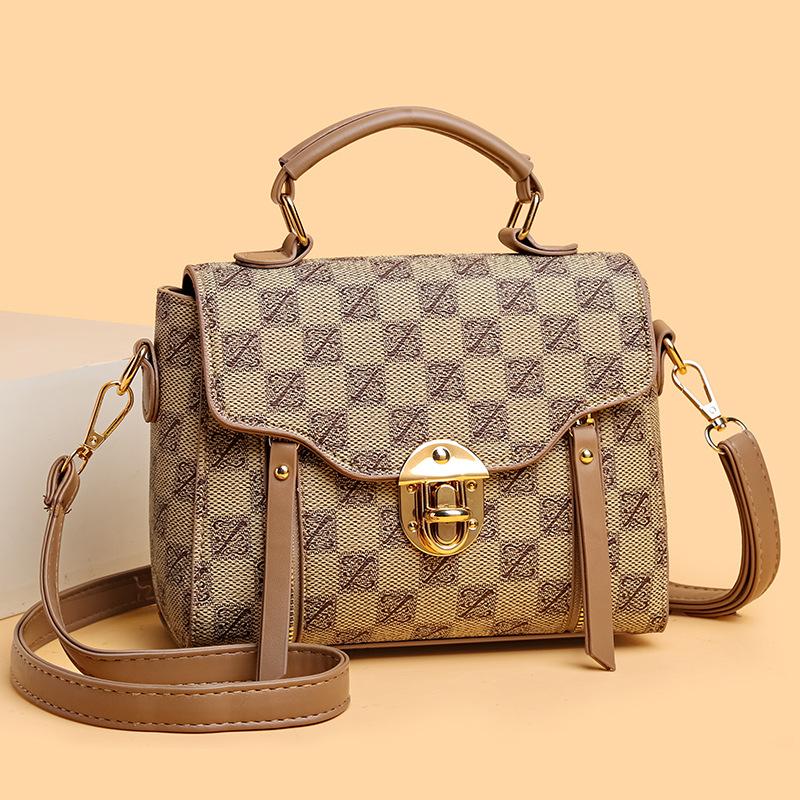 

Нишевая наплечная сумка с ретро-текстурой, женская сумка-мессенджер с клетчатым принтом, большая вместимость, замок, портативная сумка-тоут One Size хаки