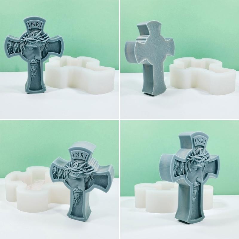3D Virgins Candle Silicone Mold Cross Resins Molds DIY Aromatherapy Candle Making Gypsum Mold for Religious Enthusiasts