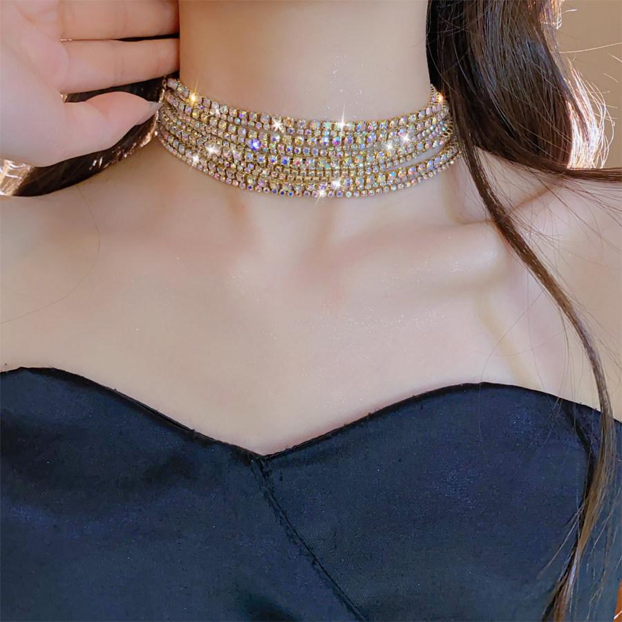 Exaggerated Rhinestone Geometric Multi-layer Necklace - High-End Luxury Clavicle Chain