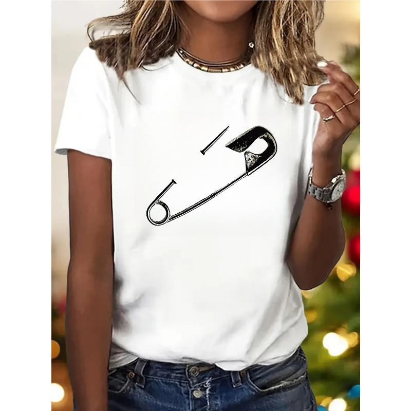 Womens Y2K Printed Round Neck Short Sleeved Shirt Casual Fashionable Breathable Cotton Womens Trendy Harajuku Top Tshirt