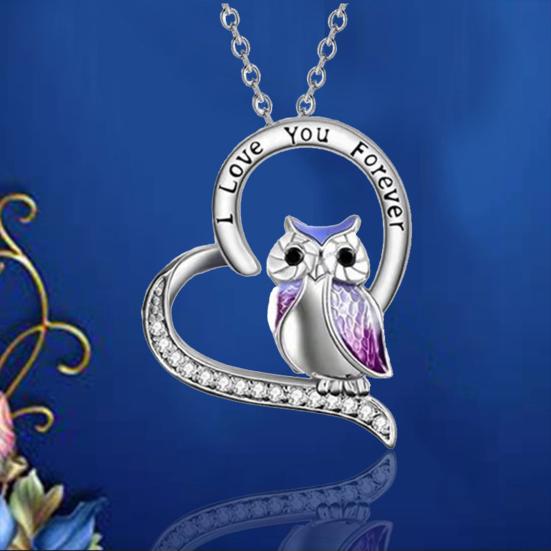 Women Necklace Heart Shape Dress Up Jewelry Owl Sculpture Bright Luster Necklace Fashion Gifts