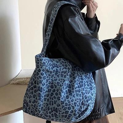 Retro Leopard Print Women's Canvas Shoulder Bags Large Capacity Ladies Casual Tote Handbags Simple Daily Female Underarm Bags
