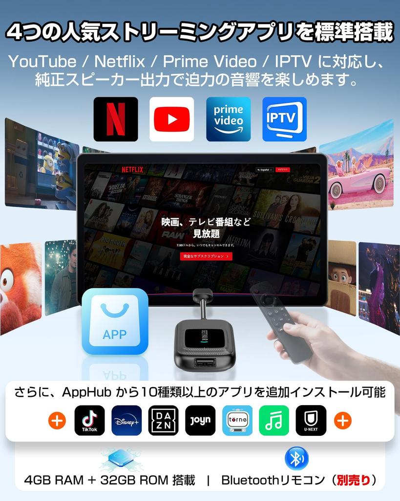 GETPAIRR CarPlay AI Compatible with Wireless CarPlay and Android Android 12 Independent AI Box with Stream Prime and More In the FOTA Remote Control