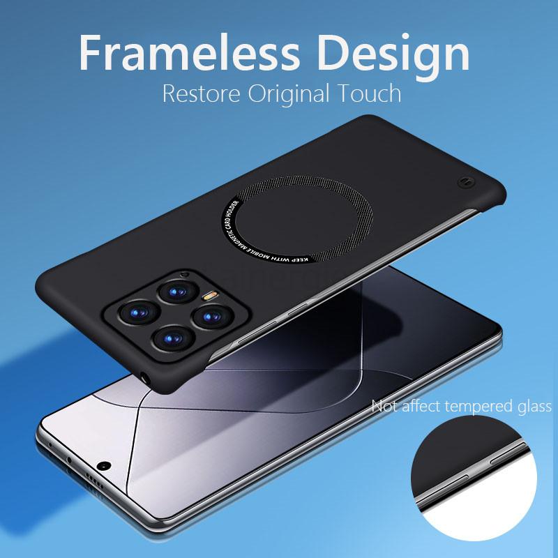 Frameless Magnetic For Magsafe Slim Case For Xiaomi 14 Pro Xiaomi14 Pro 5G Wireless Charging Hard Back Cover