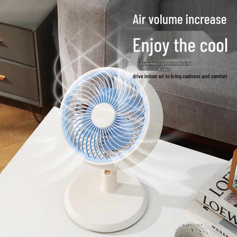 Compact Soundless Electric Desktop Fan with Large Airflow and Oscillating Head