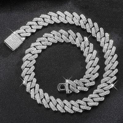 Collier Hip Hop brillant à maillons cubains de 15 mm pour femmes et hommes, couleur argent, strass glacé, chaîne cubaine, bijoux punk, collier cadeau
