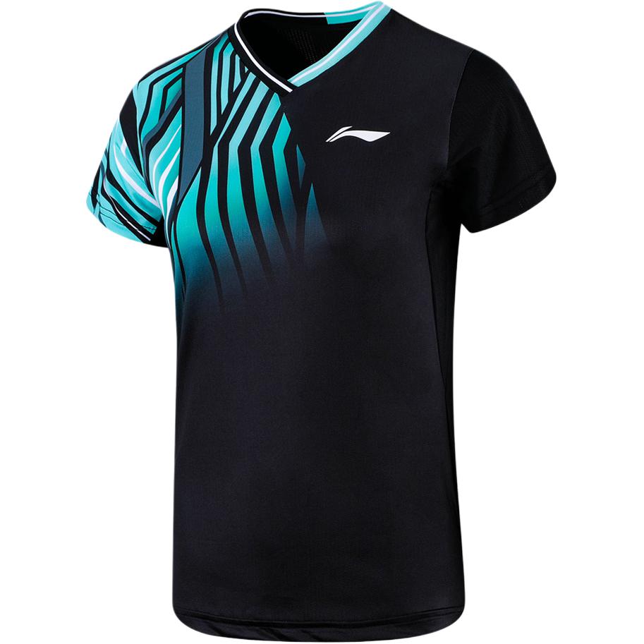 Li Ning Comfortable Breathable Training Competition Short Sleeve Badminton Shirt Women Tops Black AAYT058-4