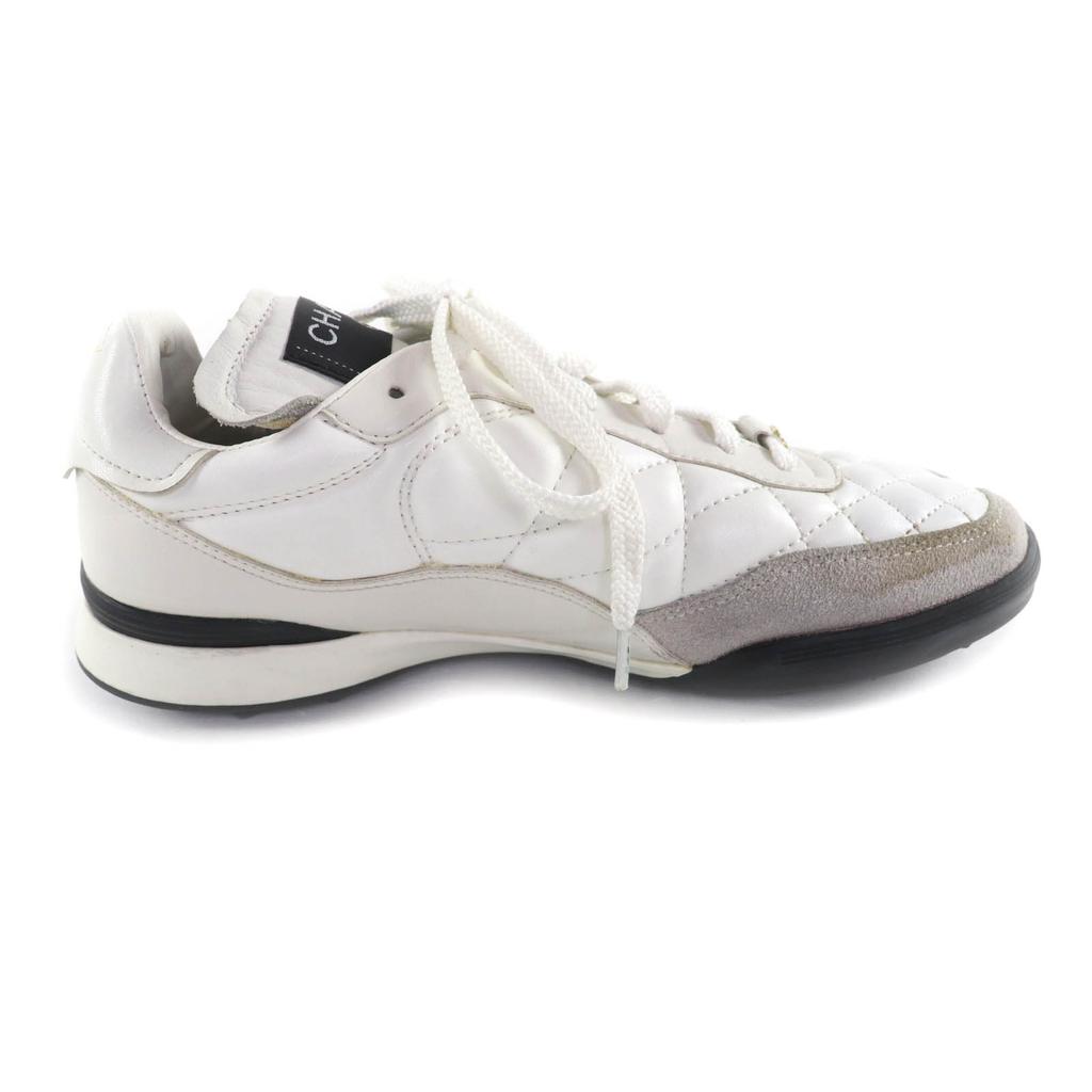 Great CHANEL sneakers white leather Women 38 G40178 Used