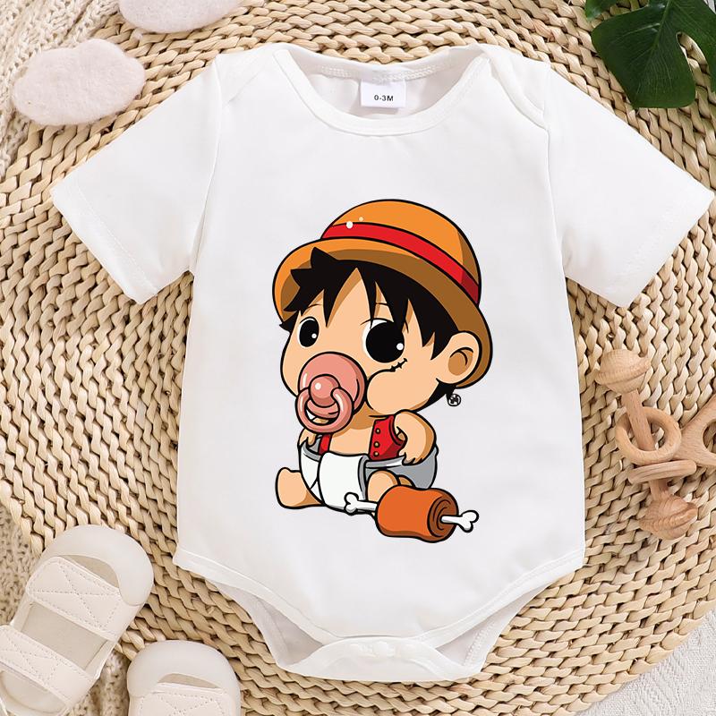 One Piece Baby Krabbelkleidung Neugeborene Baumwollkleidung Luffy Niedliche Anime Figur Strampler Krabbel-T-Shirts Hautfreundliche Strampler Geschenk