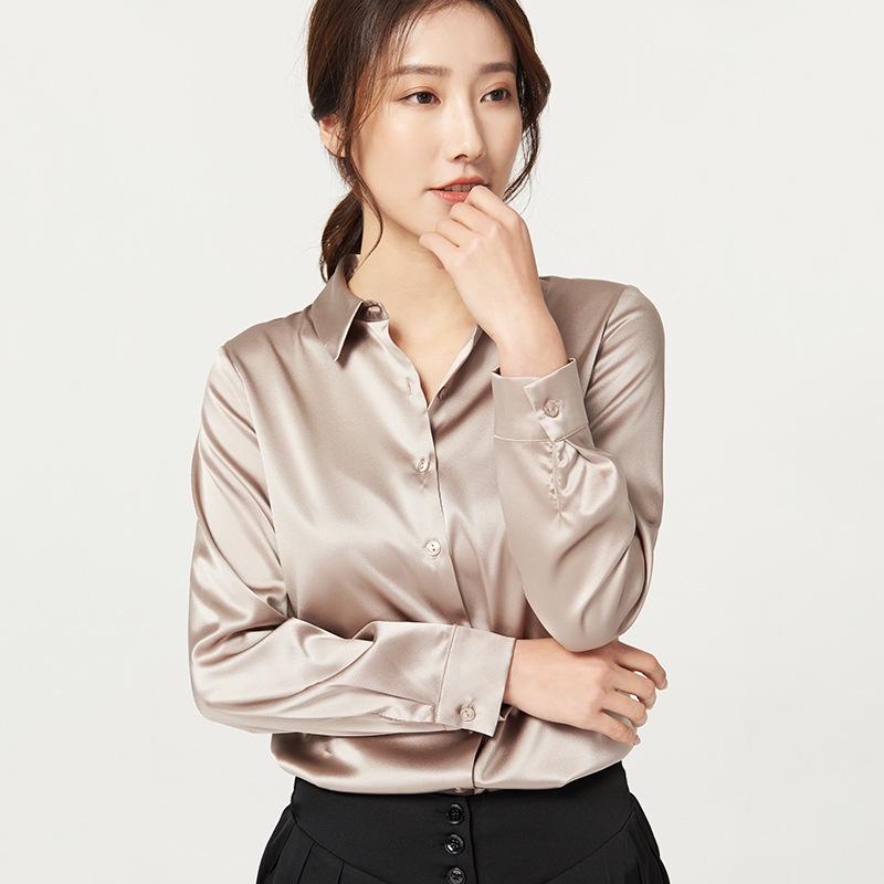 2025 Spring Women's Long Sleeve Real Mulberry Silk Shirt - Loose Fit Satin for Professional Commute