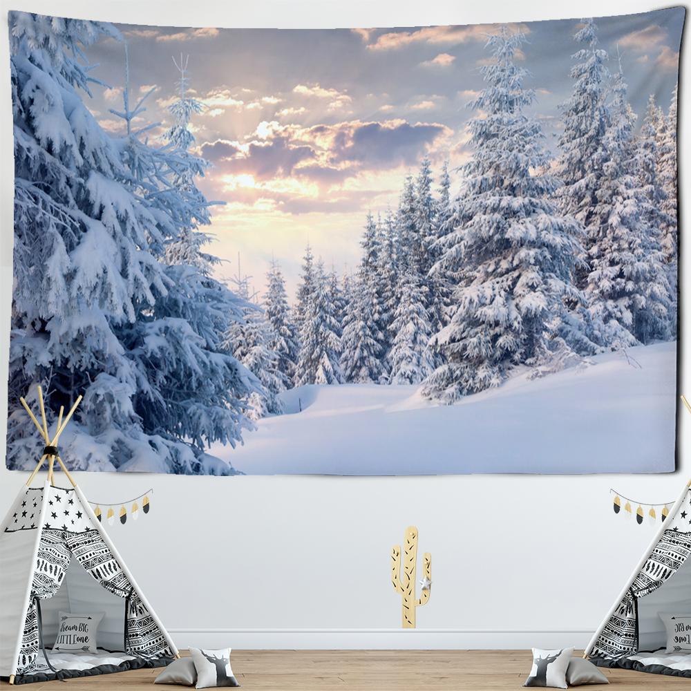 Snow Scenery Tapestry Wall Hanging Small Fresh Bohemian Table Mat Living Room Decorated With Polyester Background Cloth
