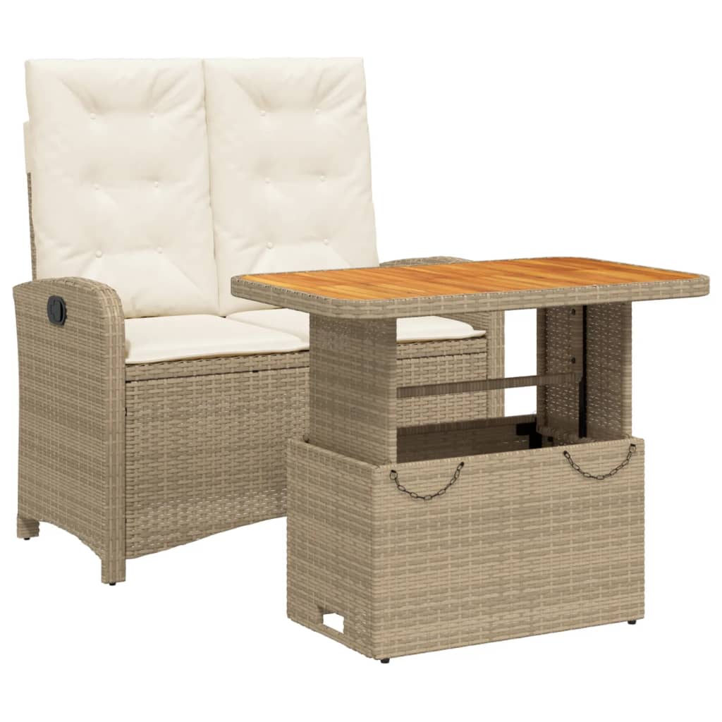 Vidaxl 2-Cz. Garden Furniture Set With Cushions, Beige, Poly Rattan