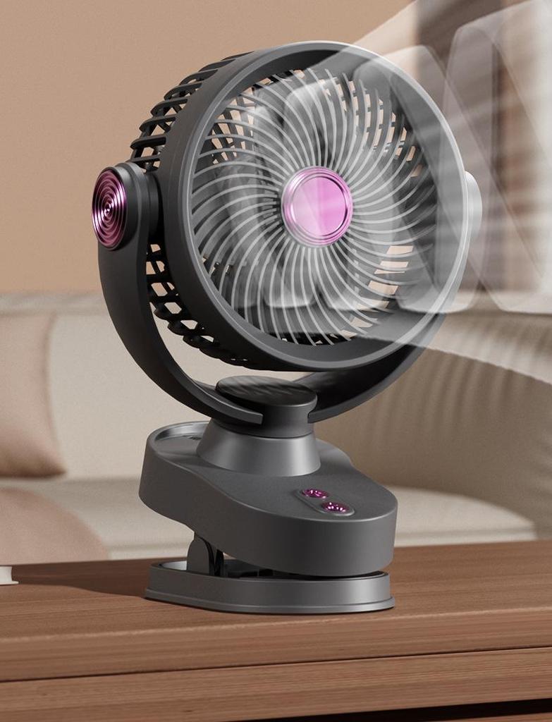 Silent USB Clip-on Desktop Fan with Light and Oscillation for Home and Dorm Use