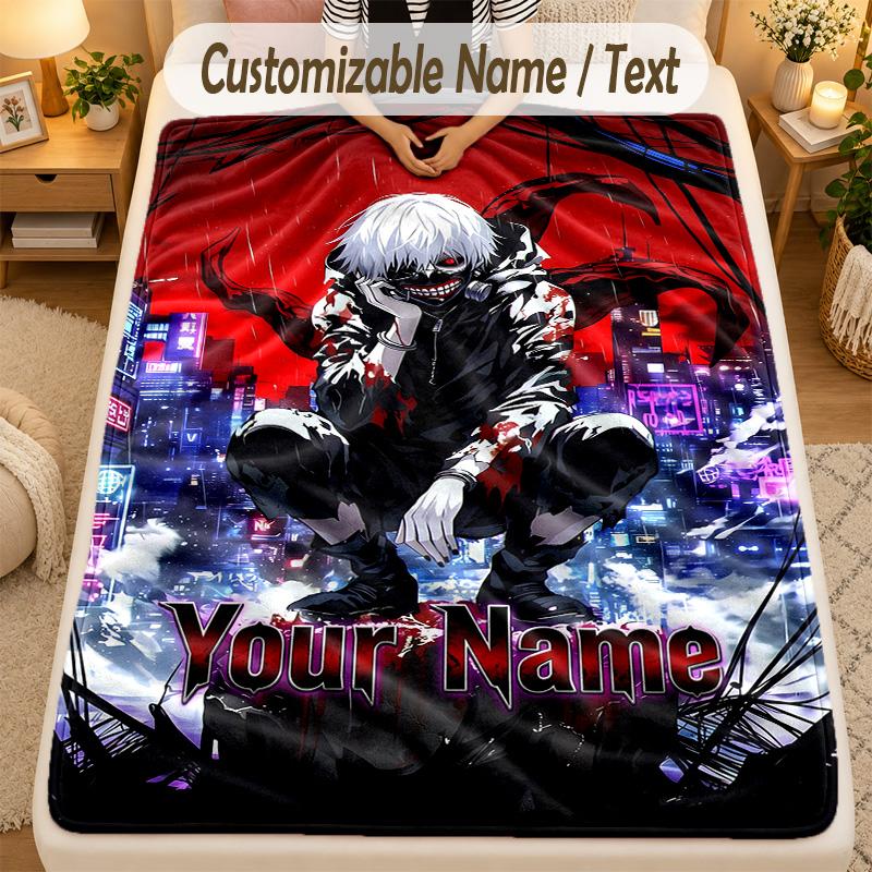 Flannel BlanketTokyo Ghoul Custom Name Text Personalized Soft Warm Throw Blanket Home Decor Gift