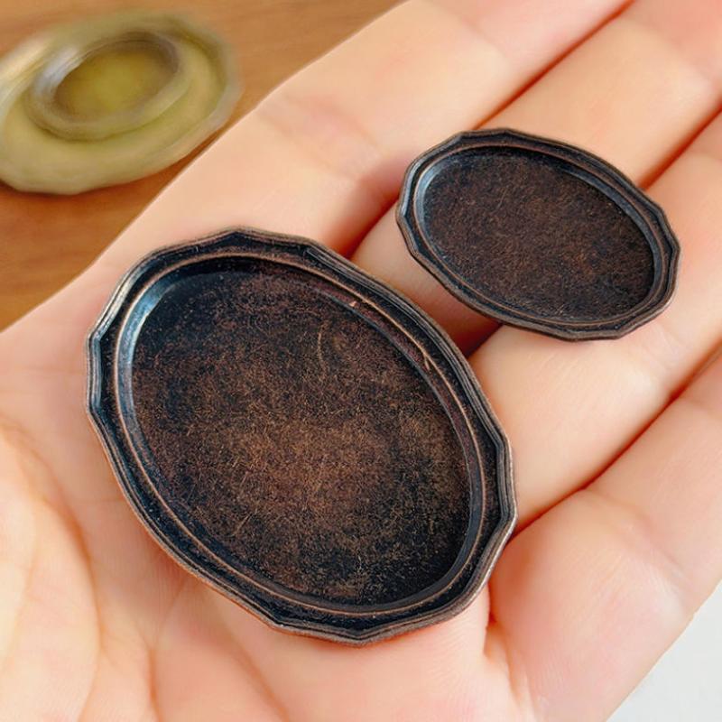 1Pcs Mini Retro Oval Metal Dish 1/12 Dollhouse Miniature Simulation Kitchen Steak Dishes Model Toys For Doll House Accessories