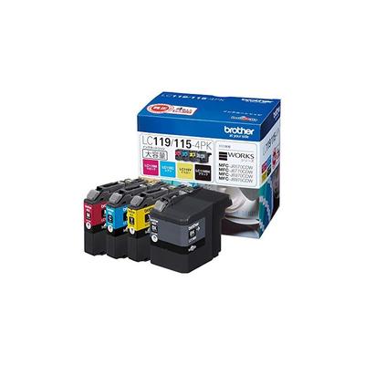 [Genuine Brother] Brother Industries LC119/115-4PK 4-Color Ink Cartridge Pack (High Capacity) Compatible Models: MFC-J6973CDW, MFC-J6770CDW,