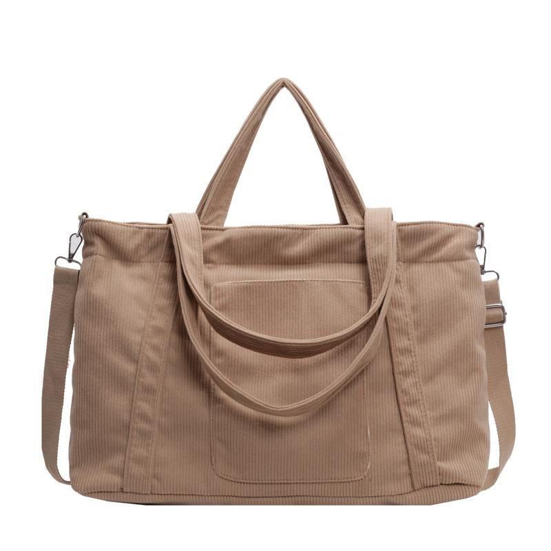 Corduroy large capacity tote bag women commuter to work cloth bag students class shoulder handbag simple messenger bag