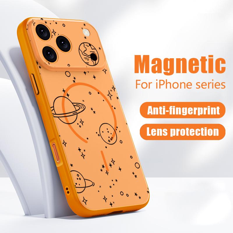 Lucky Stars Planet Pattern Case For iPhone 17 Pro Max Magnetic For Magsafe Hybrid Slim Matte Cover For iPhone 16 15 14 13 Pro Max