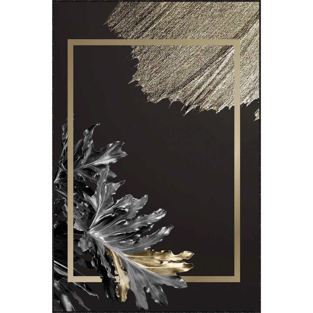 Black Gold Modern Classic Decorative Carpet with Anti-Slip Base, Living Room, Kitchen Rug, Bathroom and Bedroom Rug