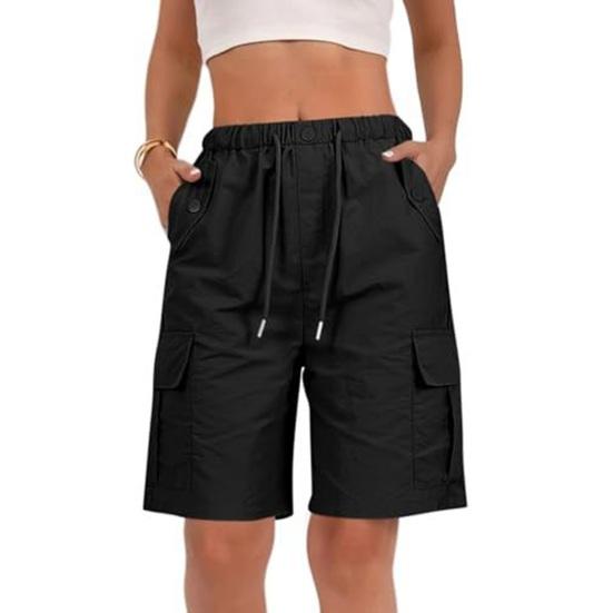 Women s Hiking Cargo Shorts with Multiple Pockets Lightweight Quick Dry Summer Shorts Drawstring Elastic Waist Bermuda Shorts for Outdoor Hiking Work S