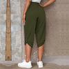 Women's Cropped Trousers with Pockets and Elastic Waist, Summer Buttons