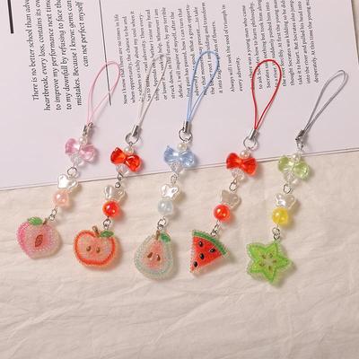 Süßes Mädchen Diamant Glänzend Frucht Perlen Handy Anhänger Lanyard