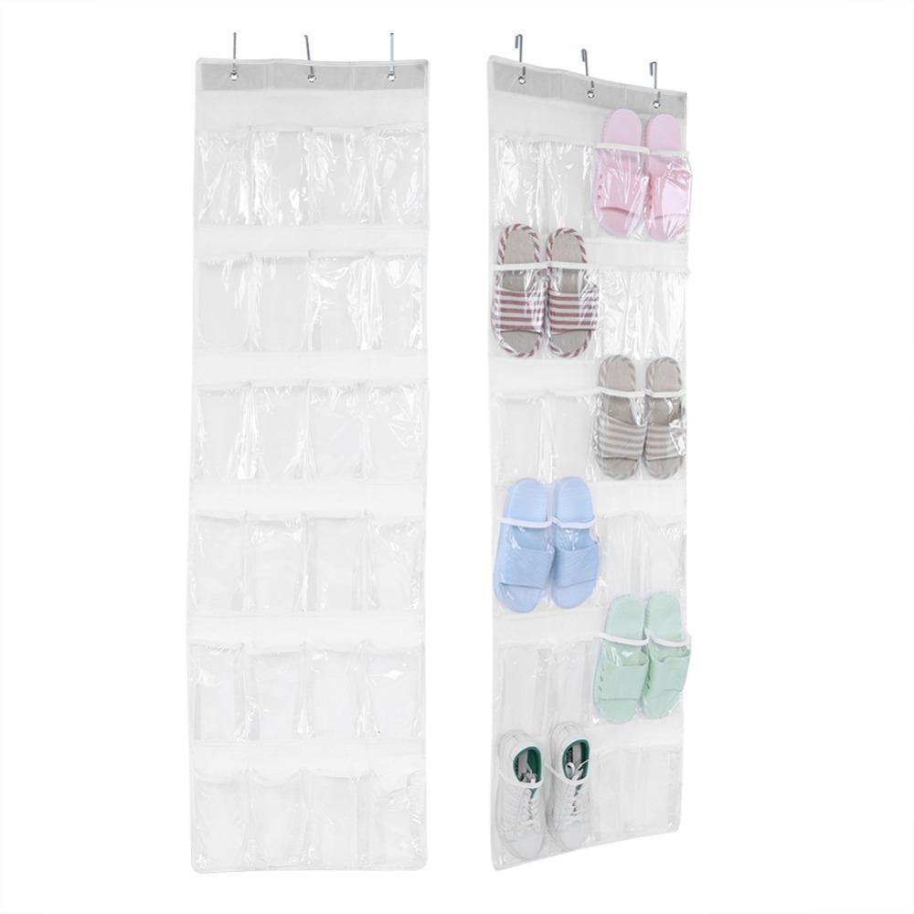

White Hanging Storage Bags 24 Pockets Organizer Rack Hanging Shoes Organizer Home Use