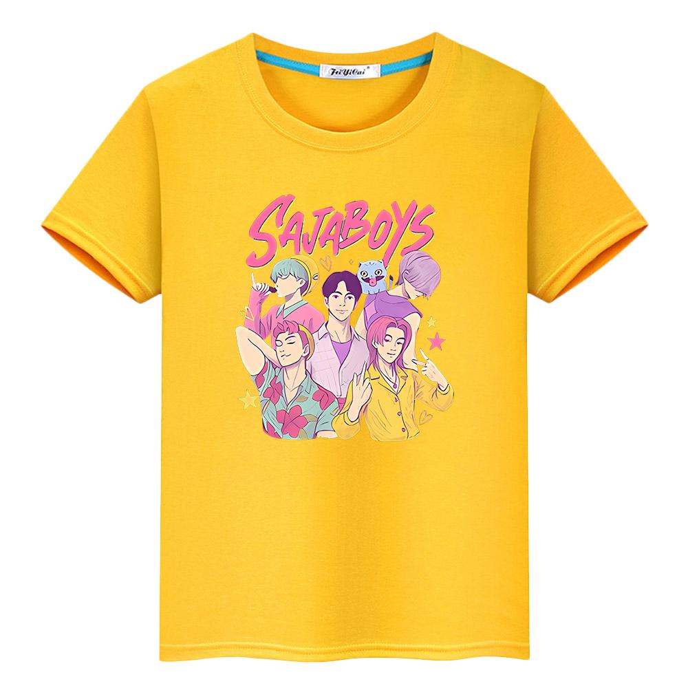 T Shirt for Kids Boy 10year Saja Boys Kpop Demon Hunters Print 100%Cotton Kawaii Tees Cute Tops Anime Short Y2k Girls Clothes
