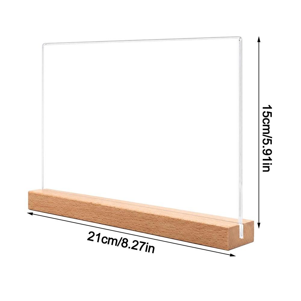Doppelseitiger Acryl-Schildhalter Holzsockel Tischaufsteller Restaurant-Menühalter