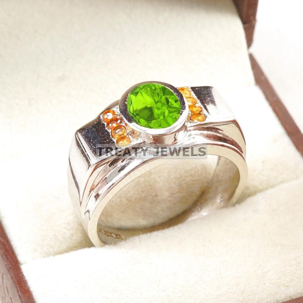 Peridot Oval Cut Gemstone With 925 Sterling Silver Ring For Men's #B487 JL375683948514